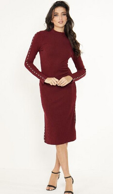 Z027851 Dandelions Sweater Dress-Burgundy