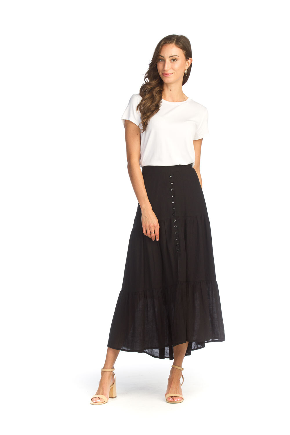 PS-14905 Tiered Crinkle Skirt-Black