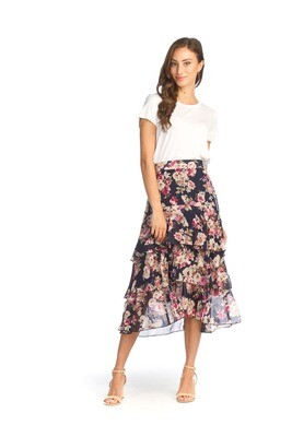 PS-14908 Geogette Floral Ruffle Skirt-Navy Floral