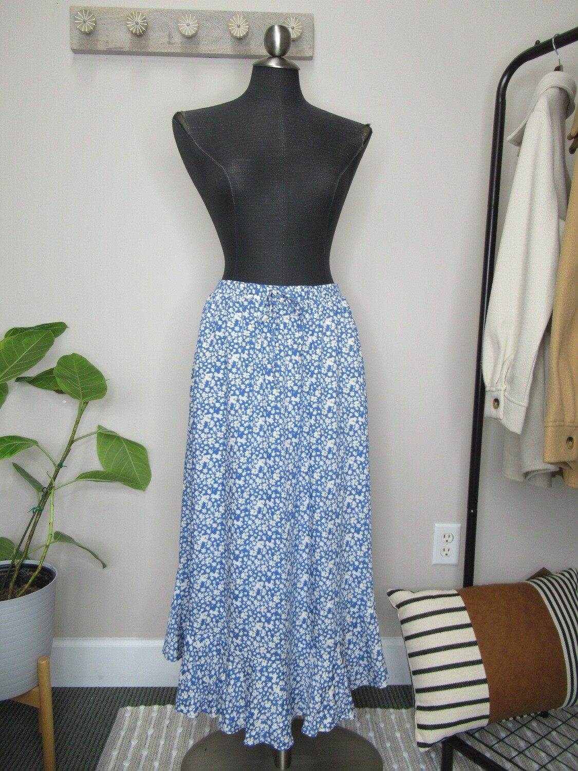 PS-14907 Floral Midi Skirt-Blue Daisy