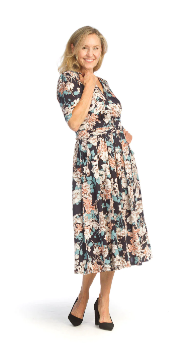 PD-14704 Stretch Wrap Dress-Floral Multi