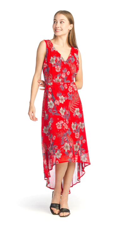 PD-14632 Floral High Low Dress-Red Multi