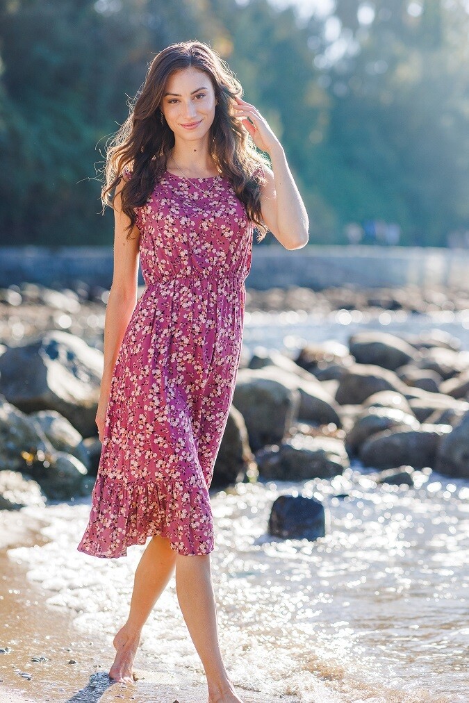 PD-14531 Floral Midi Dress-Mauve