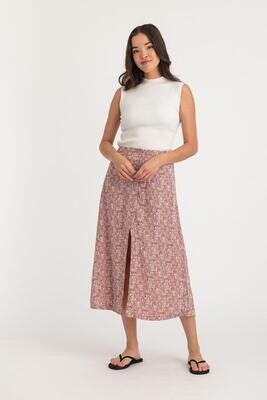 311255 Sadie Button Midi Skirt-Pink Vines