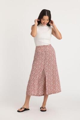 311255 Sadie Button Midi Skirt-Pink Vines