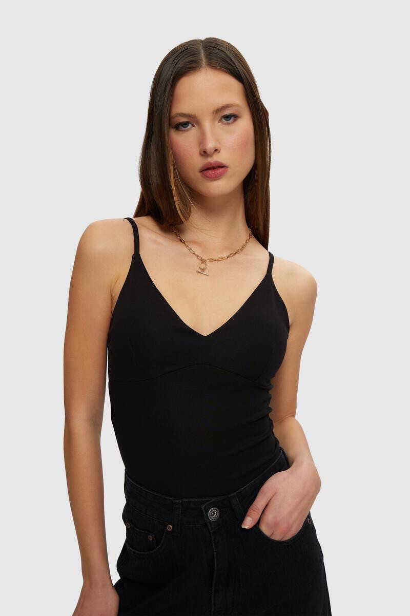 WKUL-PLT745B Plunging Bodysuit-Black
