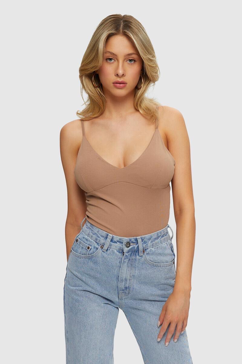 WKUL-PLT745B Plunging Bodysuit-Nutmeg