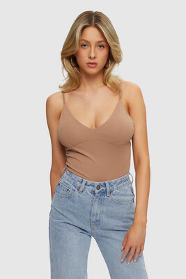 WKUL-PLT745B Plunging Bodysuit-Nutmeg