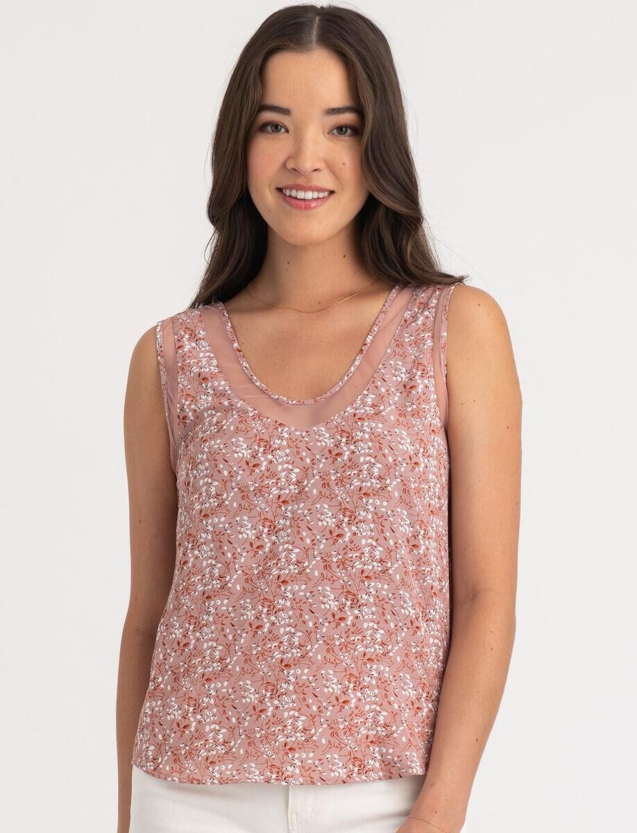 311054 April Mesh Trim Cami-Pink Vines
