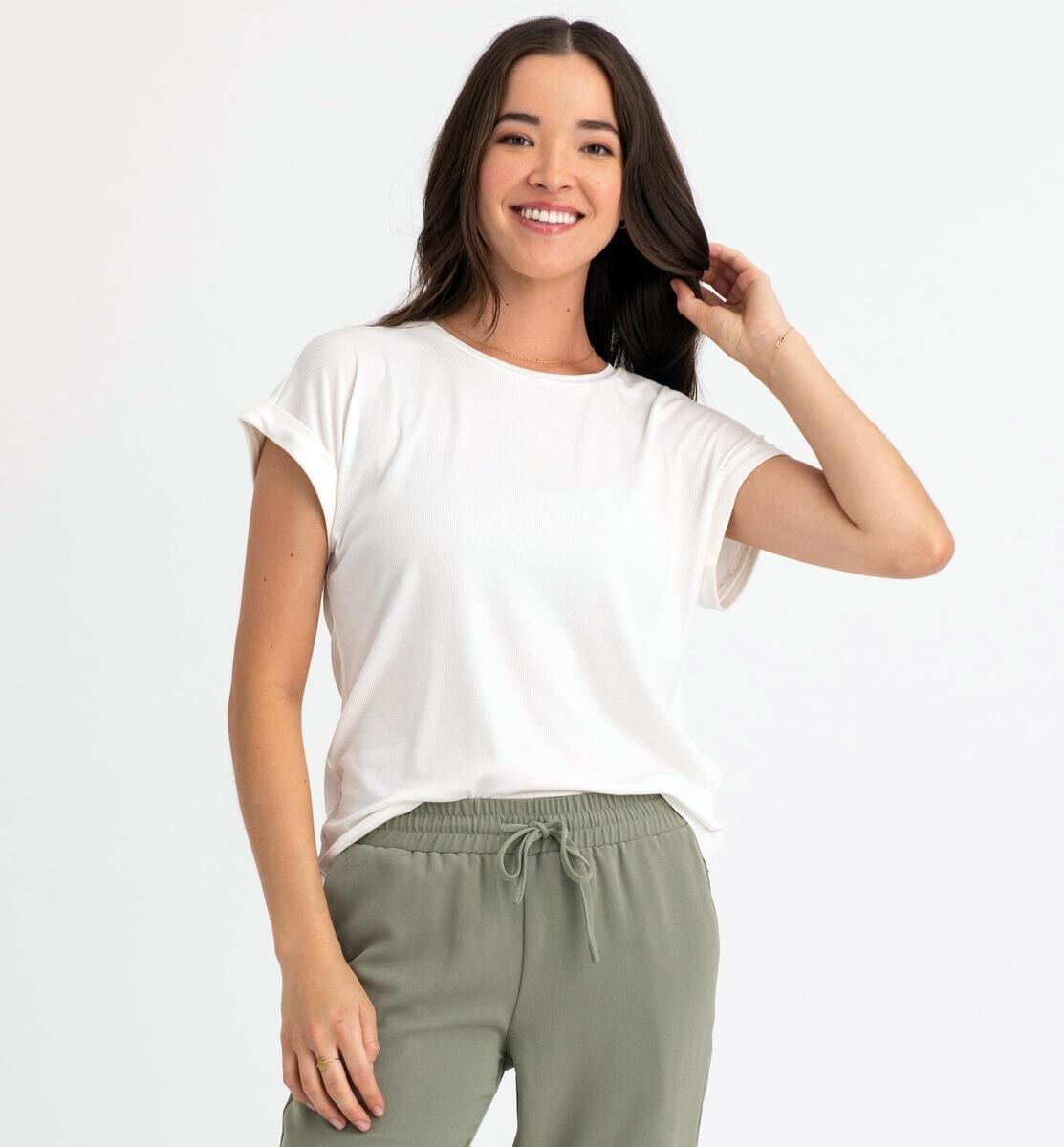 311000 Davies Roll Cuff Dolman Tee-White