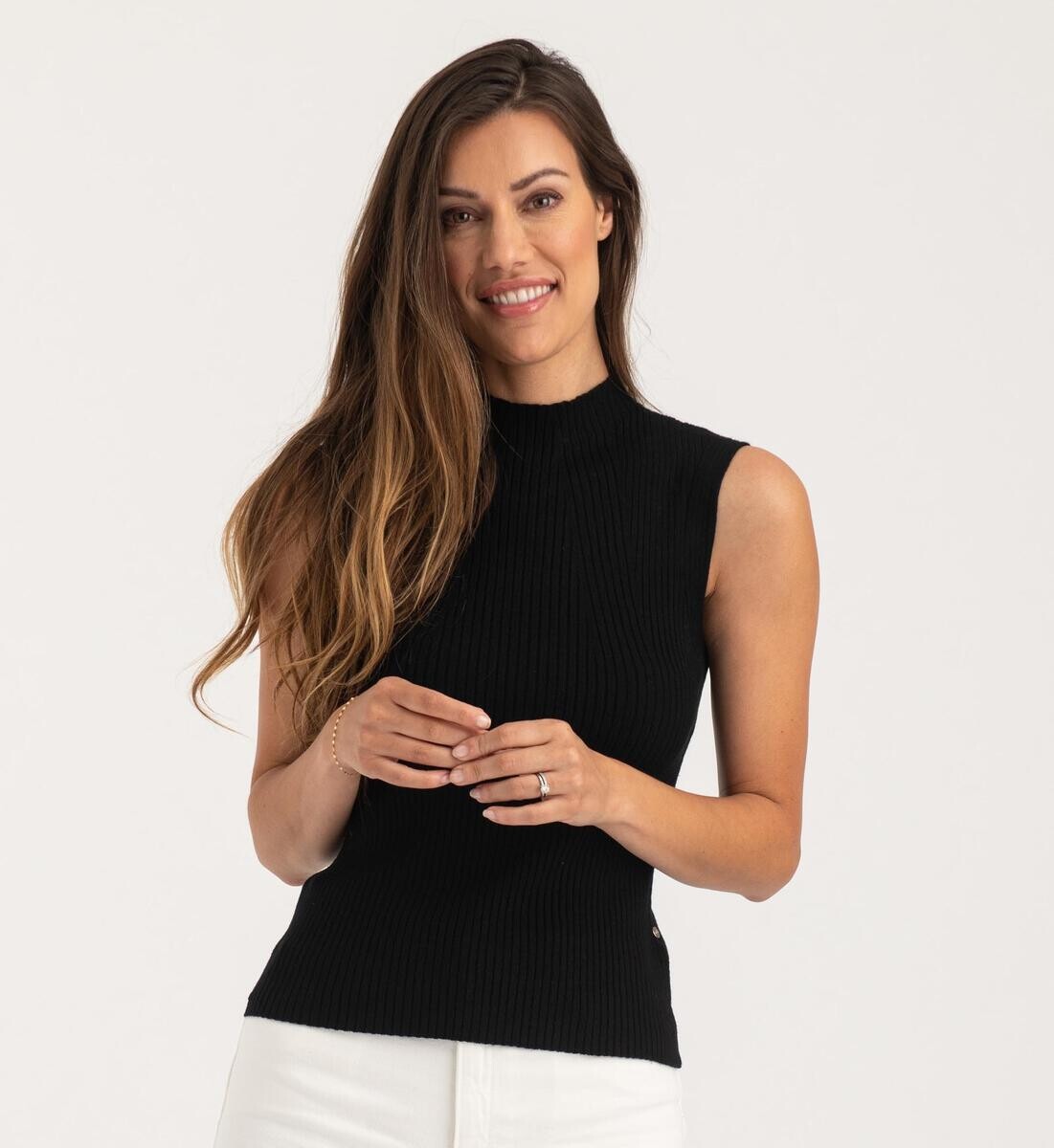 311205 Kimmie Knit Mock Neck Tank-Black