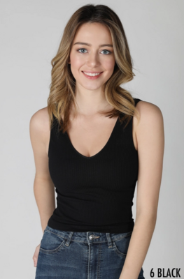 NS7575 V-Neck Ribbed Crop Top-Black
