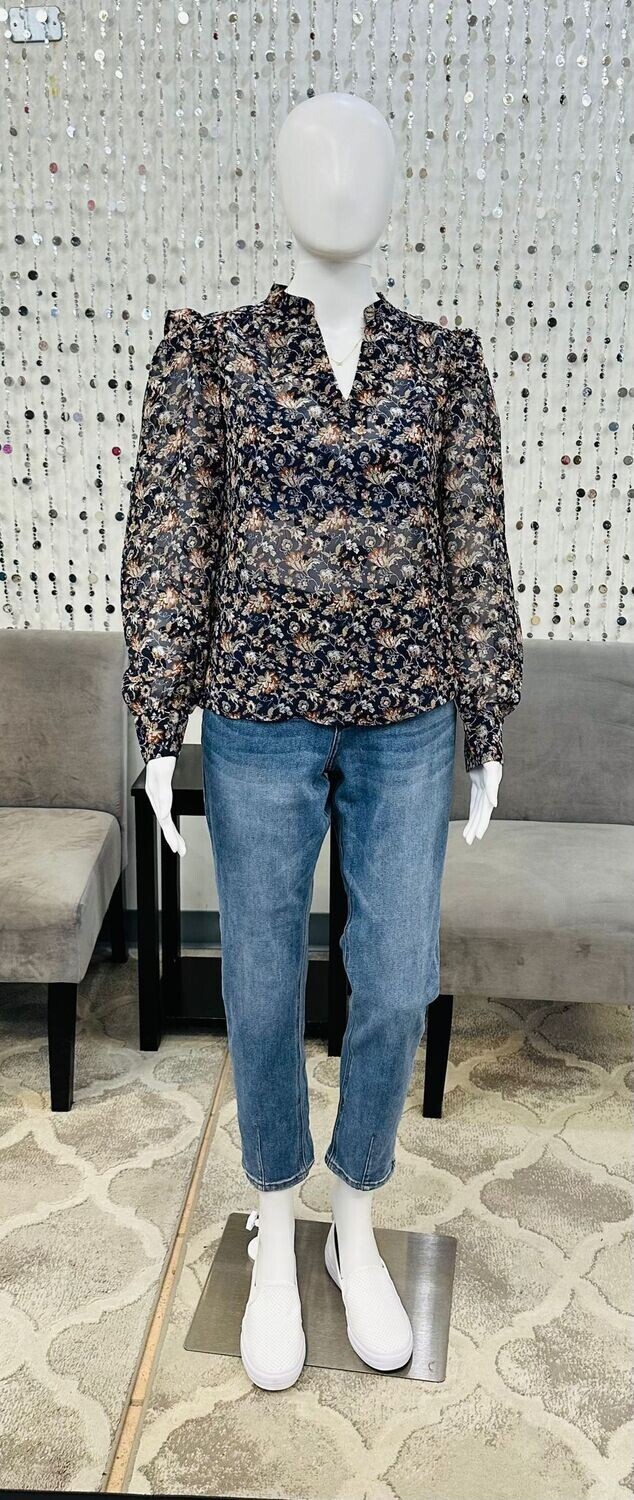 2006 Gisela Sheer Blouse-Navy Floral