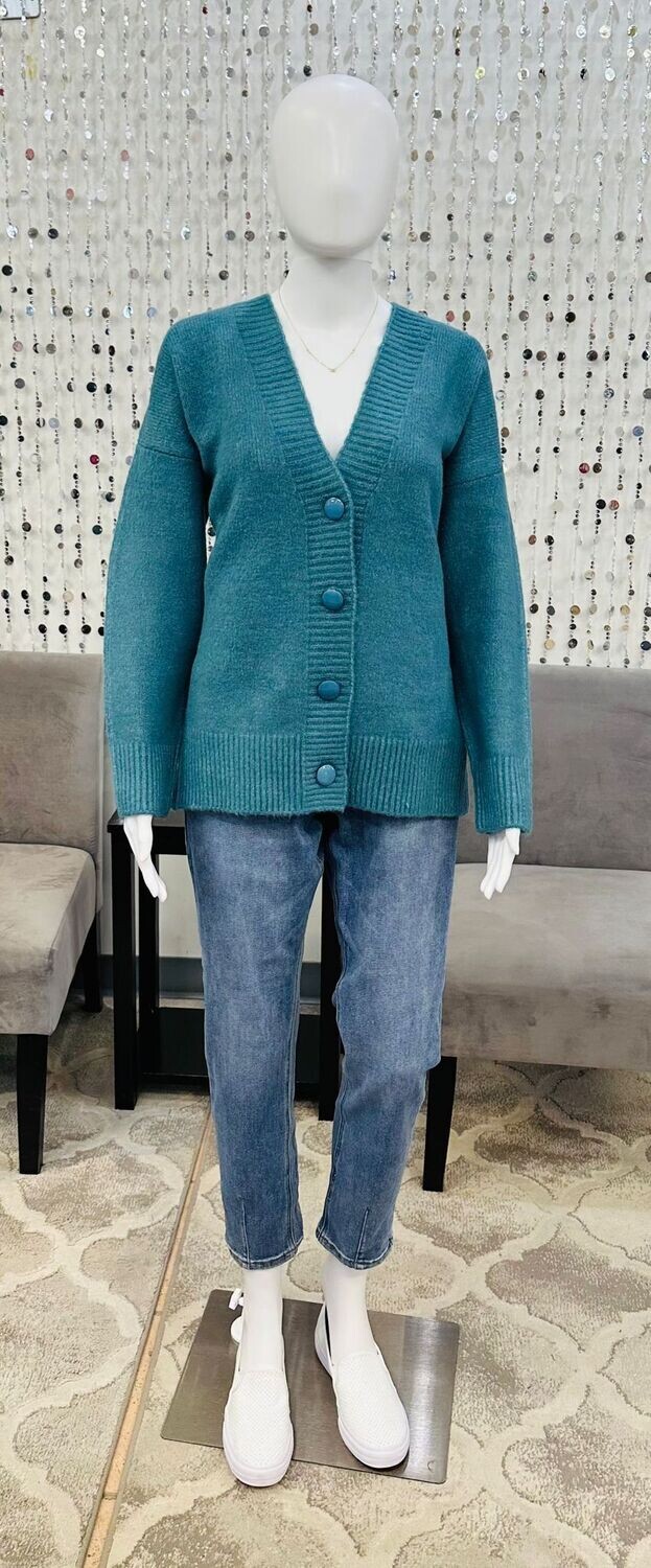 2131 Kathia Button Front Cardigan-Dusty Aqua