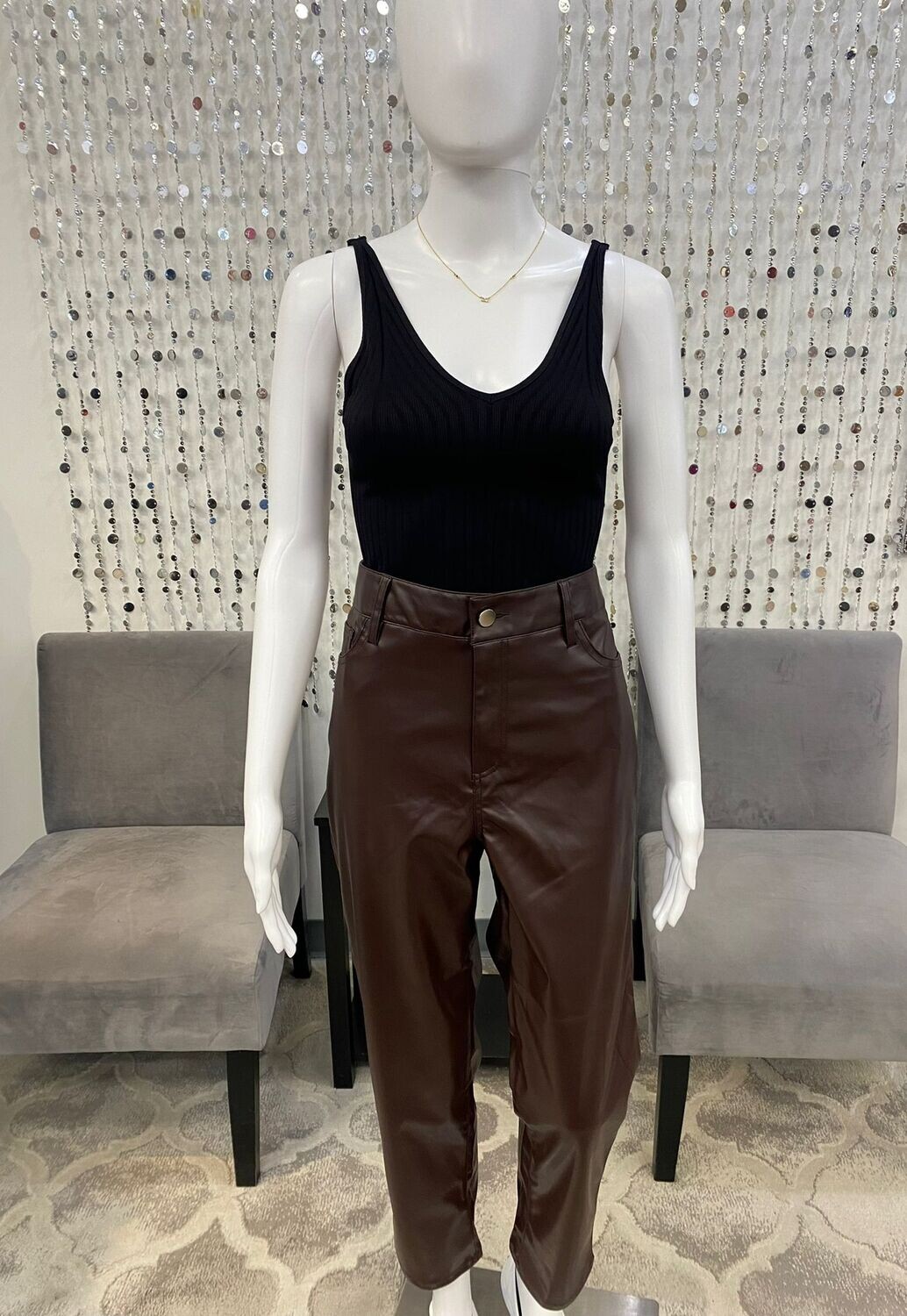 8166009 Pleather Pants-Chocolate