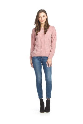ST-15266 Chenille Cable Knit Sweater-Pink