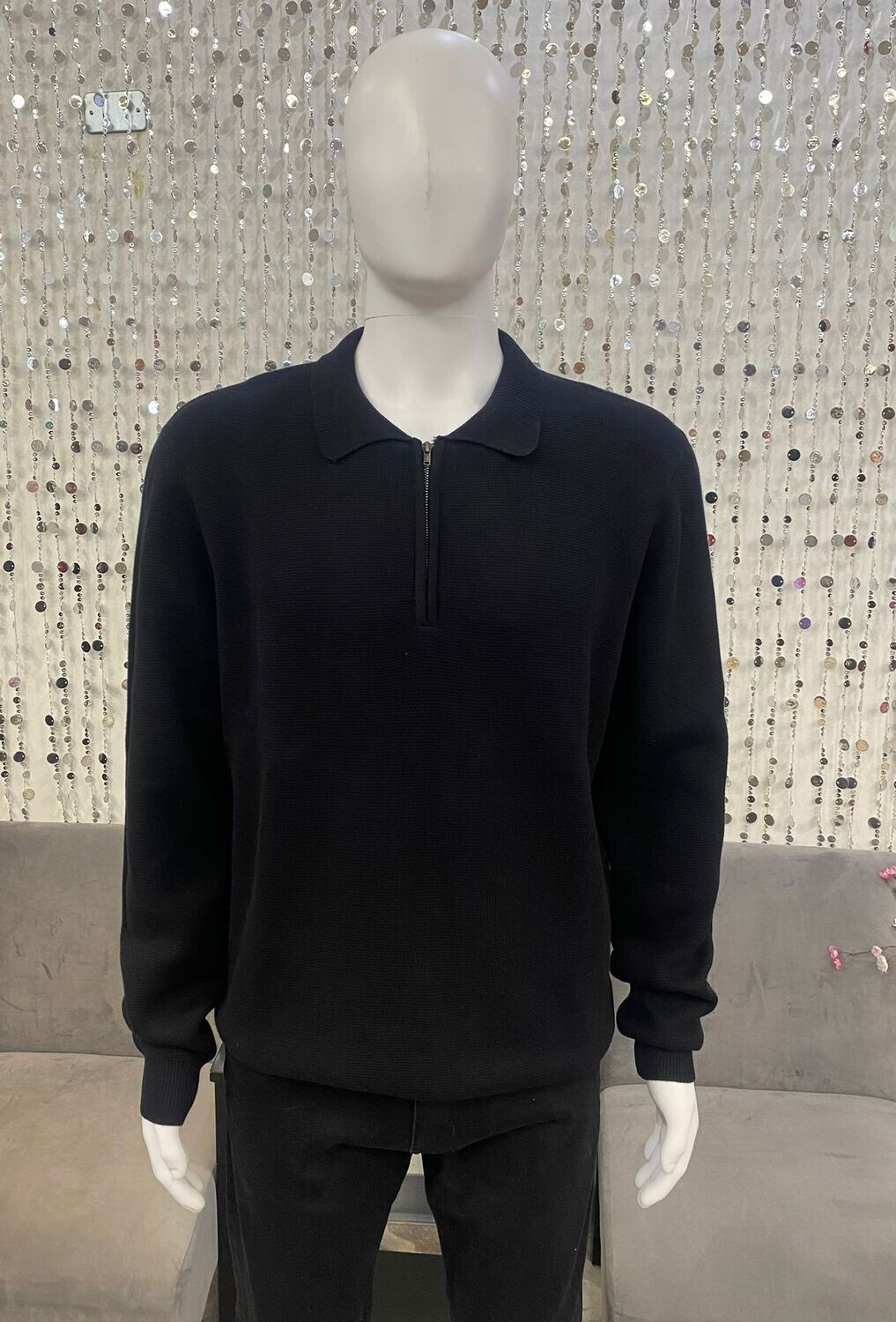 74MS212S Mens Knit Polo Shirt-Black