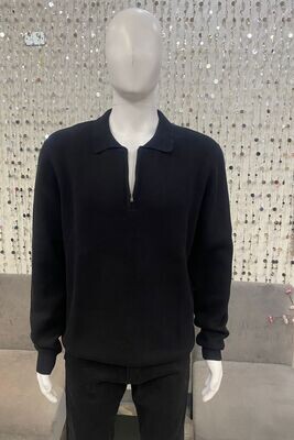 74MS212S Mens Knit Polo Shirt-Black