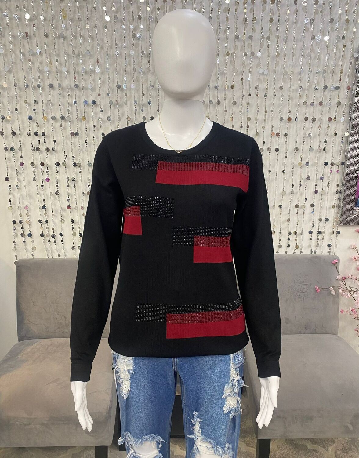 F237 Moffi Bling Pullover-Red/Black