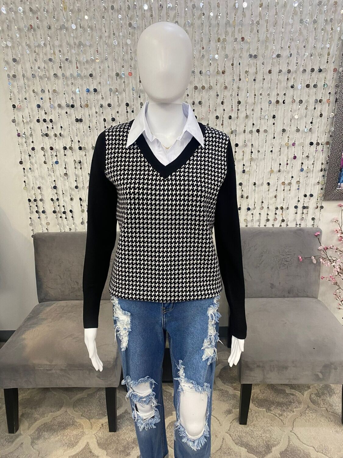 F232 Moffi Pullover-Houndstooth