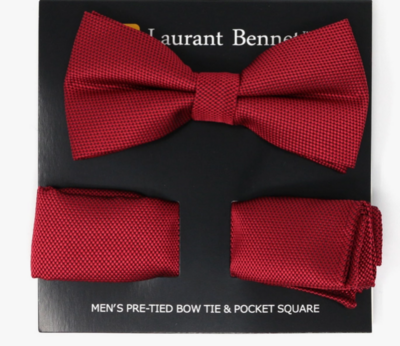 Woven Bow Tie &amp; Hanky Set-Red