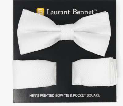Woven Bow Tie &amp; Hanky Set-White