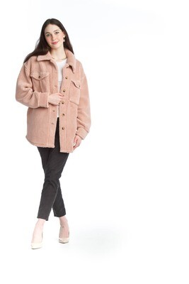 JT-13710 Teddy Bear Shacket W Pockets-Blush