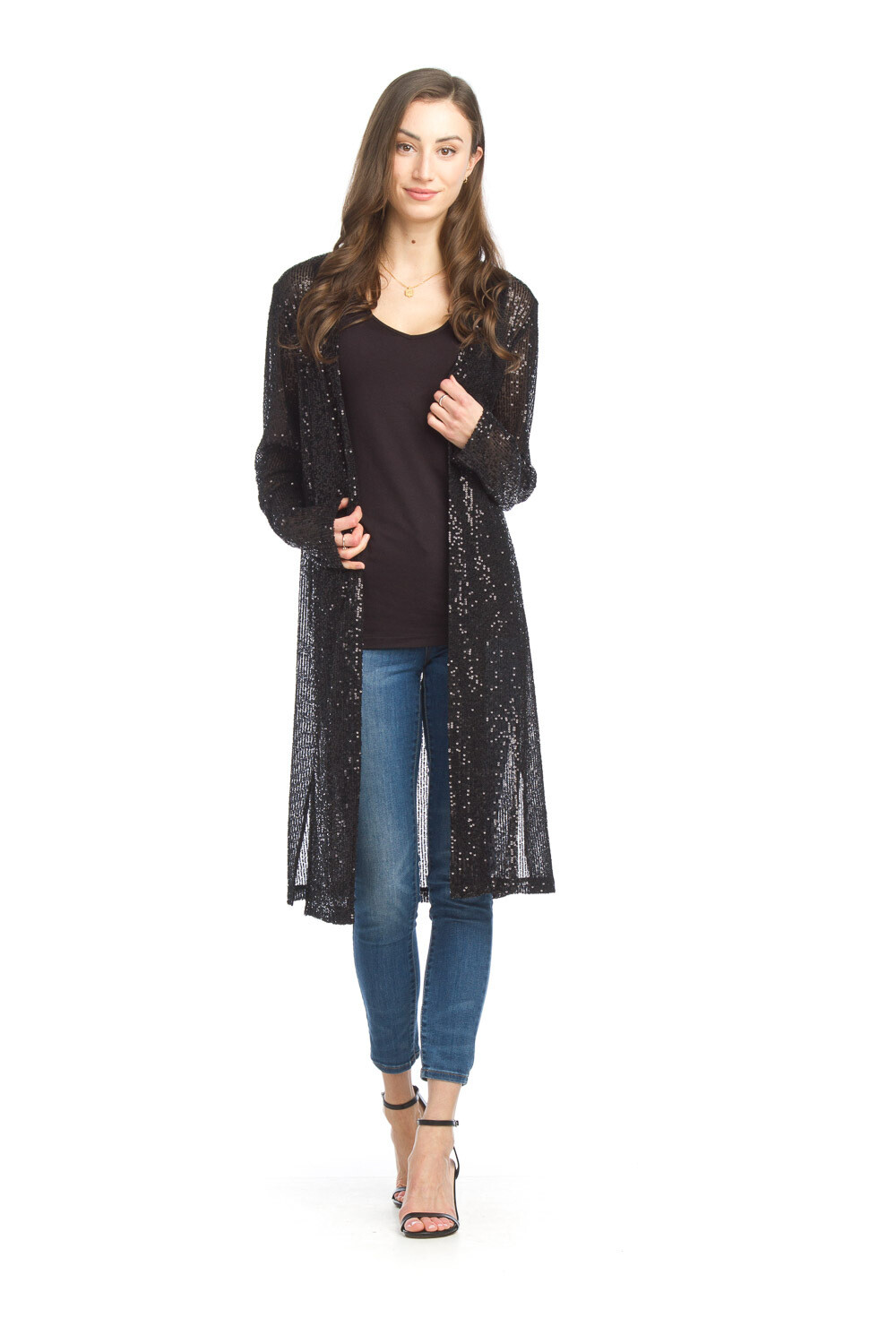PT-15033 Sequin Stretch Cardigan-Black