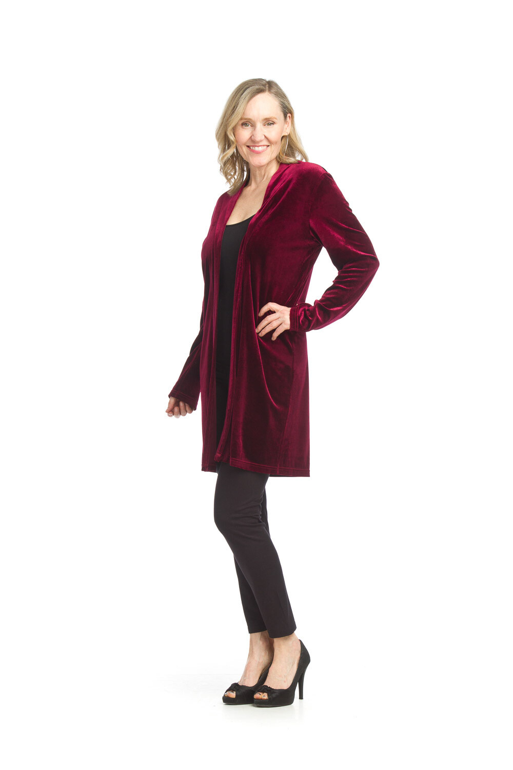 ST-15243 Crushed Velvet Cardigan-Burgundy