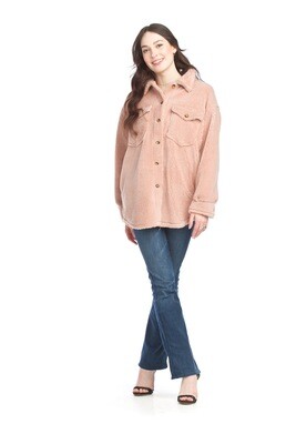JT-13710 Teddy Bear Shacket W Pockets-Blush