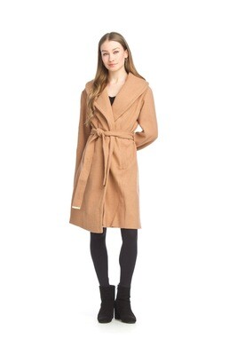 JT-15705 Lapel Belted Coat W Pockets-Camel
