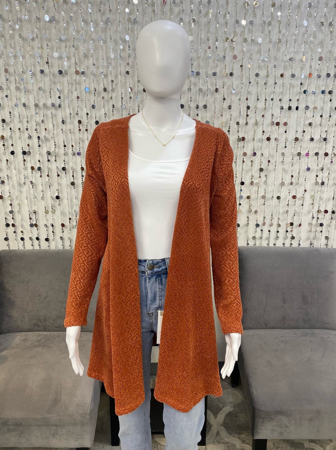 84091402 A-Line Flare Cardigan-Rust