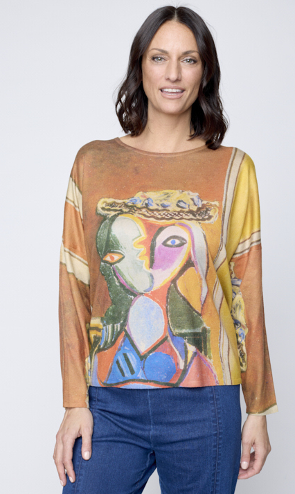 6524CN Picasso Print Top-Cognac