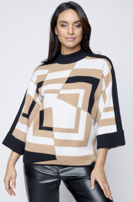 6571 Abstract Sweater-Black/Tan