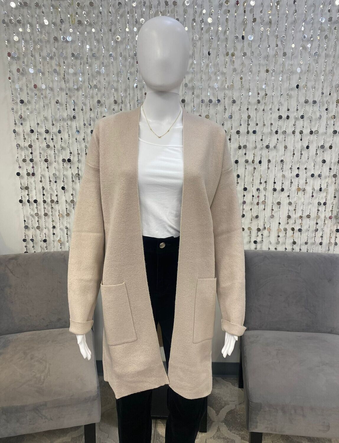 6619 Carre Noir Cardigan-Beige