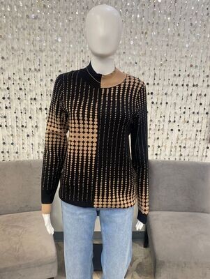 6573 Knit Sweater-Tan/Black