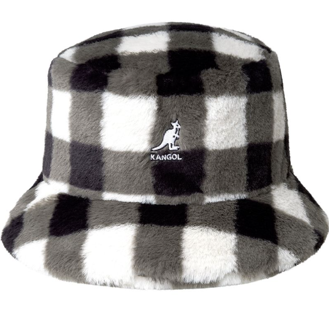 K4370 Fur Bucket Hat-Black Check