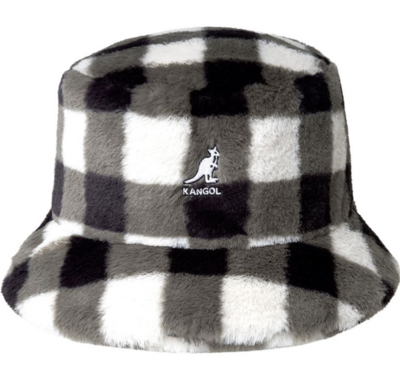 K4370 Fur Bucket Hat-Black Check