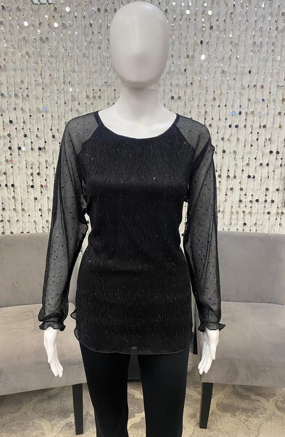 61065 Sequin Mesh Blouse-Black