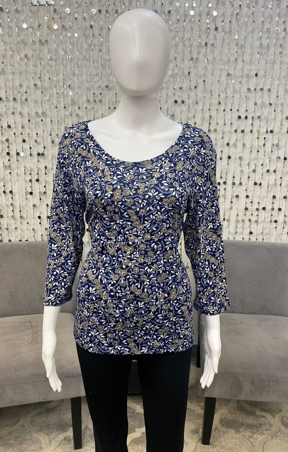 5011 Printed Sweater Top-Navy/Gold