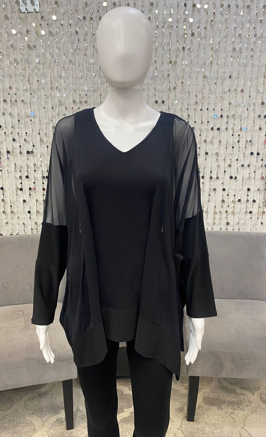 33313 Novelty Mesh Blouse-Black