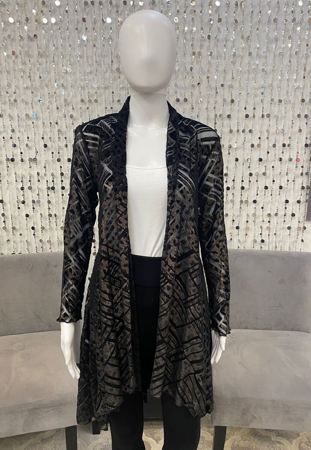 33392 Burn Out Velvet Mesh Cardigan-Bronze