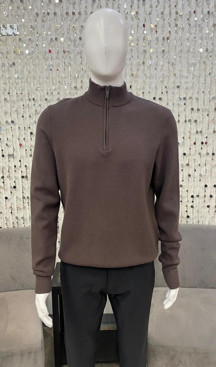 1093 Mock Neck Zip Sweater-Brown