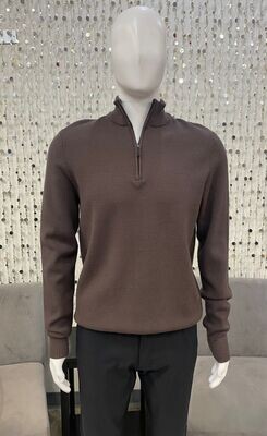 1093 Mock Neck Zip Sweater-Brown