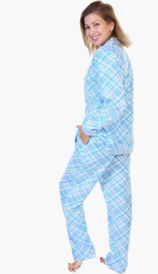 Blue Check Cozy Fleece Notch Collar Pajama Set