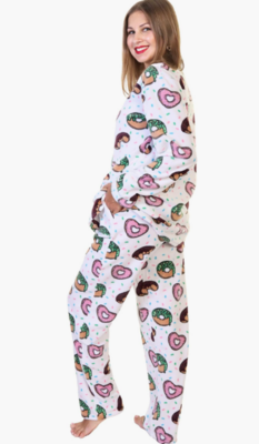 Donuts Cozy Fleece Notch Collar Pajama Set