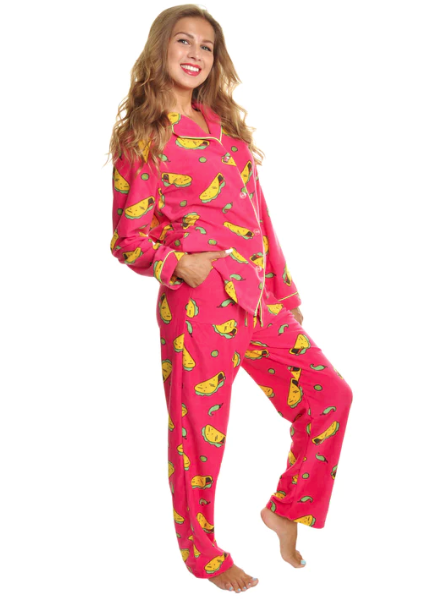 Taco Cozy Fleece Notch Collar Pajama Set
