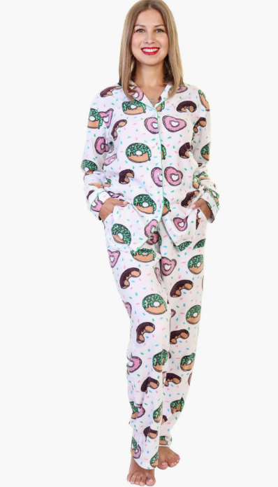 Donuts Cozy Fleece Notch Collar Pajama Set