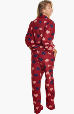 Heart Cozy Fleece Notch Collar Pajama Set