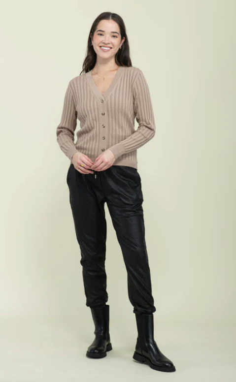 Charly Pointelle Cardigan-Taupe